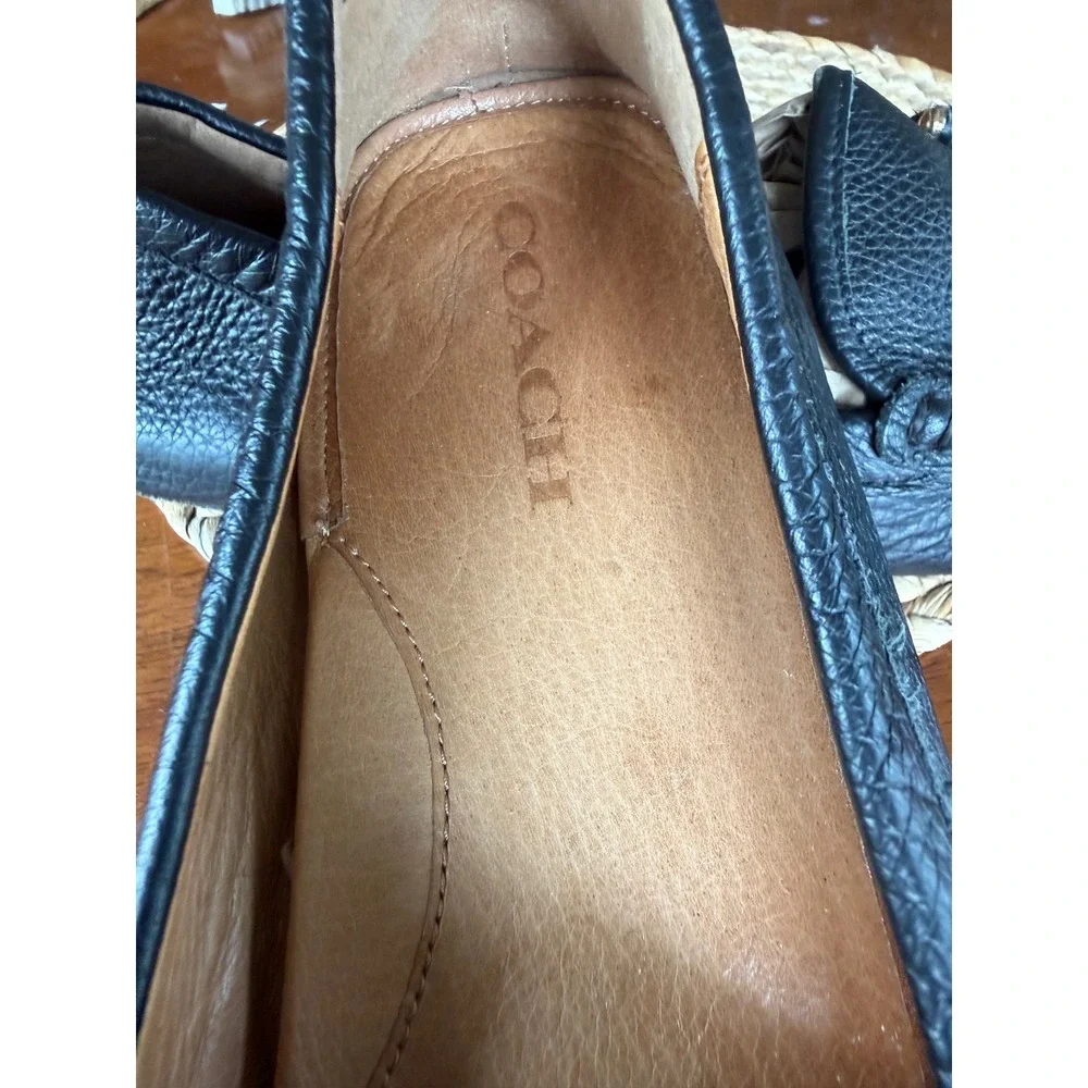 Coach Arlene Black Pebbled Leather Turnlock Driver Loafers Womens 9.5B Preppy